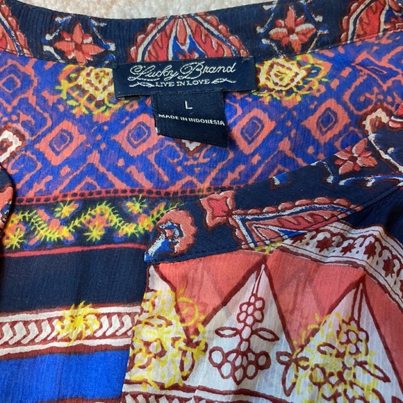 Lucky Brand size large silk 3/4 sleeve blouse - Picture 3 of 7